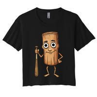 Funny Baseball Bat Wood Log Meme Brainrot Italian Women's Crop Top Tee