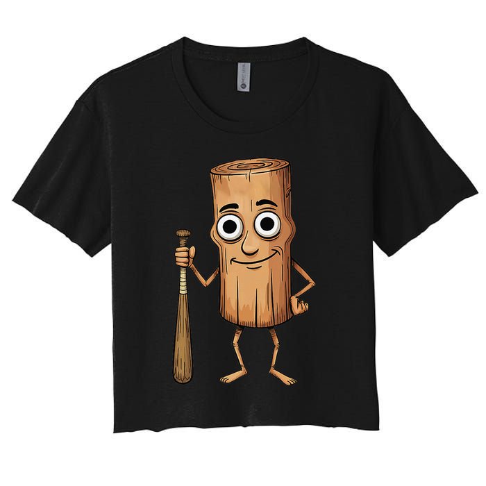 Funny Baseball Bat Wood Log Meme Brainrot Italian Women's Crop Top Tee
