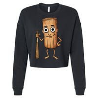 Funny Baseball Bat Wood Log Meme Brainrot Italian Cropped Pullover Crew