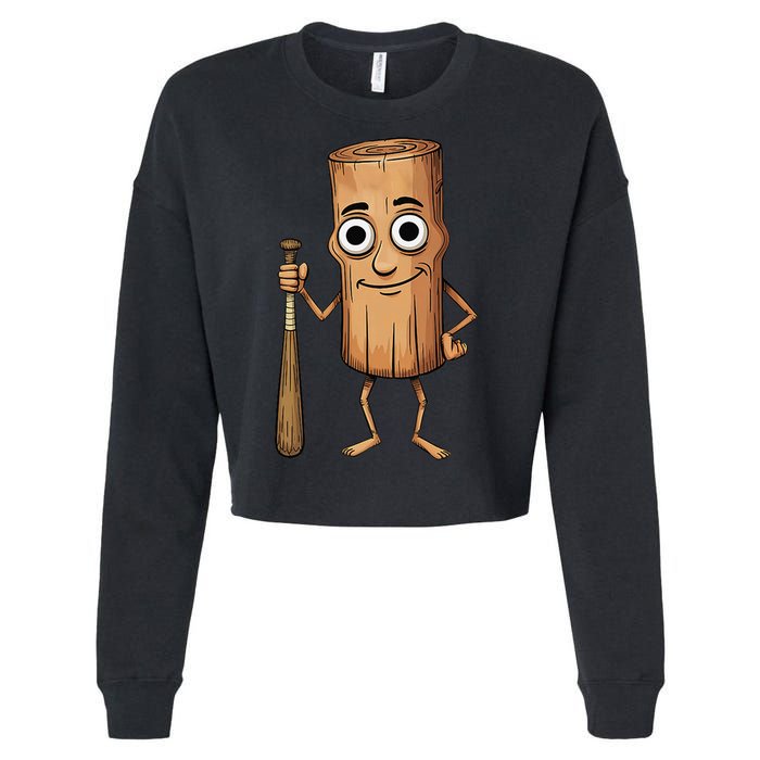 Funny Baseball Bat Wood Log Meme Brainrot Italian Cropped Pullover Crew