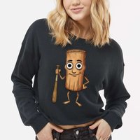 Funny Baseball Bat Wood Log Meme Brainrot Italian Cropped Pullover Crew