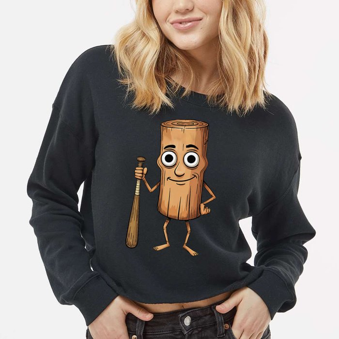 Funny Baseball Bat Wood Log Meme Brainrot Italian Cropped Pullover Crew