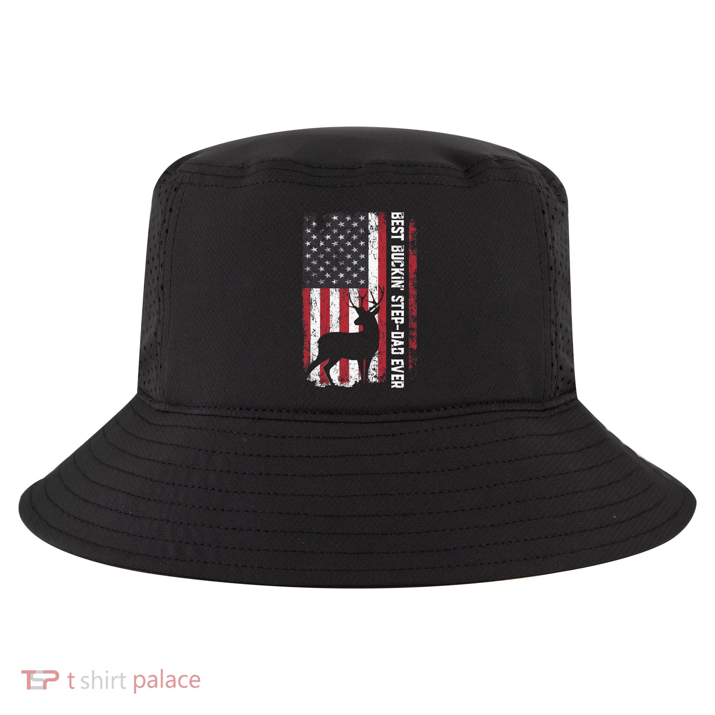 Flag Best Buckin' Step-Dad Ever Deer Hunting Father's Day Cool Comfort Performance Bucket Hat