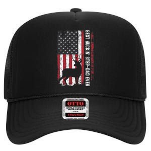 Flag Best Buckin' Step-Dad Ever Deer Hunting Father's Day High Crown Mesh Back Trucker Hat