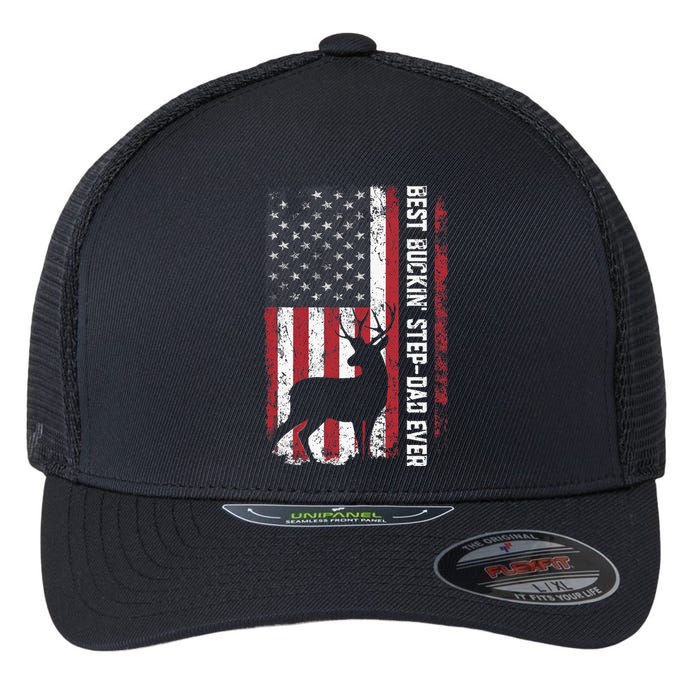 Flag Best Buckin' Step-Dad Ever Deer Hunting Father's Day Flexfit Unipanel Trucker Cap