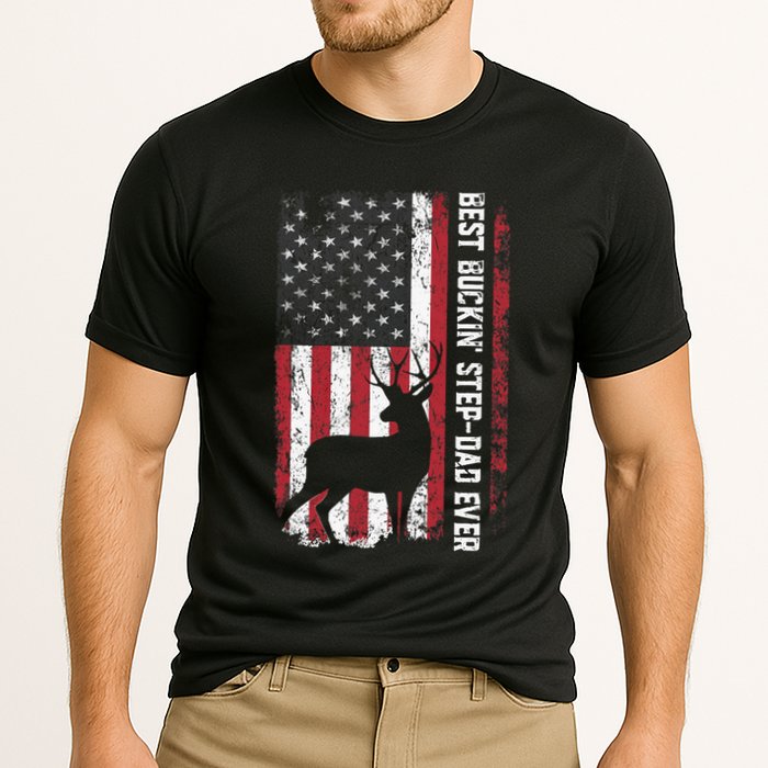 Flag Best Buckin' Step-Dad Ever Deer Hunting Father's Day Cooling Performance Crew T-Shirt