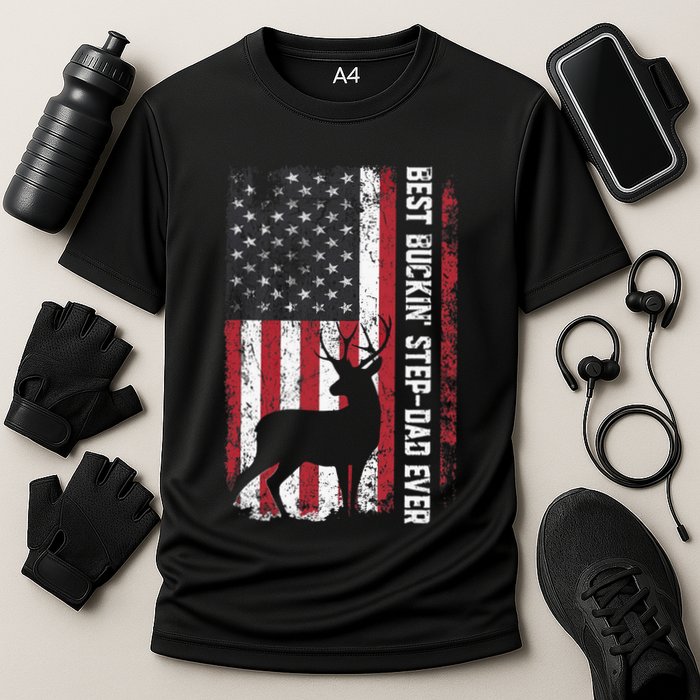 Flag Best Buckin' Step-Dad Ever Deer Hunting Father's Day Cooling Performance Crew T-Shirt