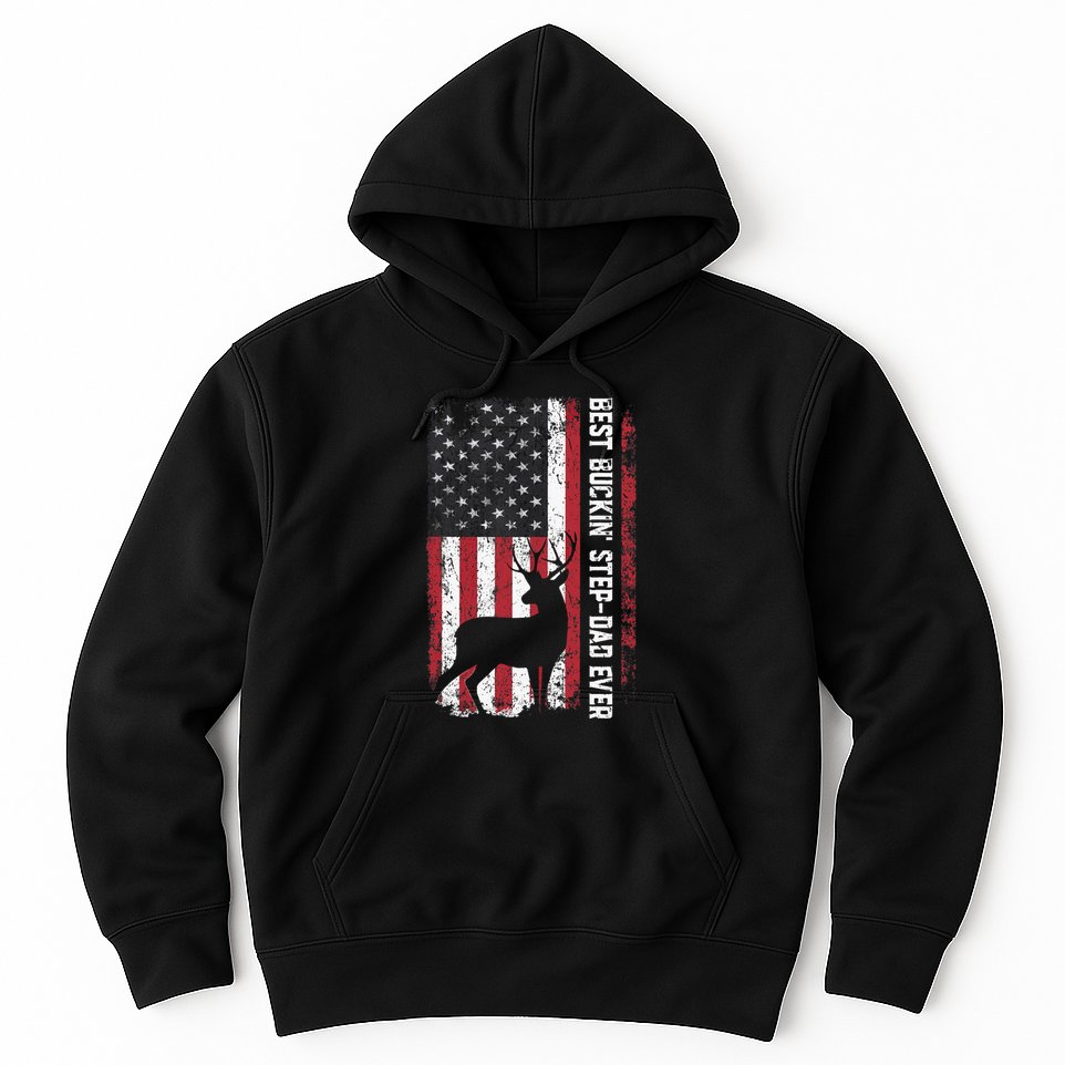 Flag Best Buckin' Step-Dad Ever Deer Hunting Father's Day Hoodie