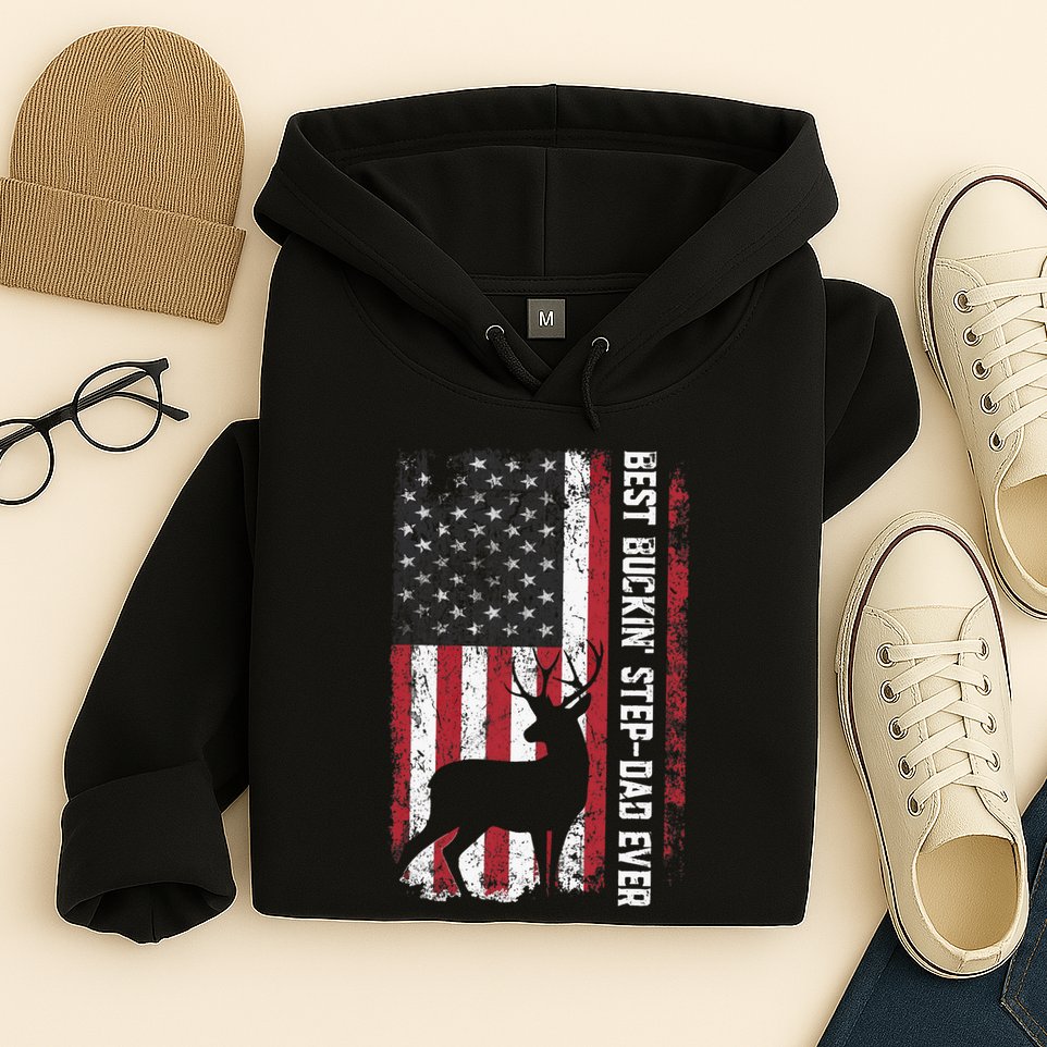 Flag Best Buckin' Step-Dad Ever Deer Hunting Father's Day Hoodie