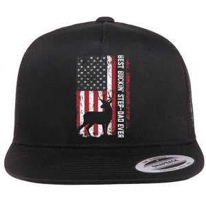 Flag Best Buckin' Step-Dad Ever Deer Hunting Father's Day Flat Bill Trucker Hat