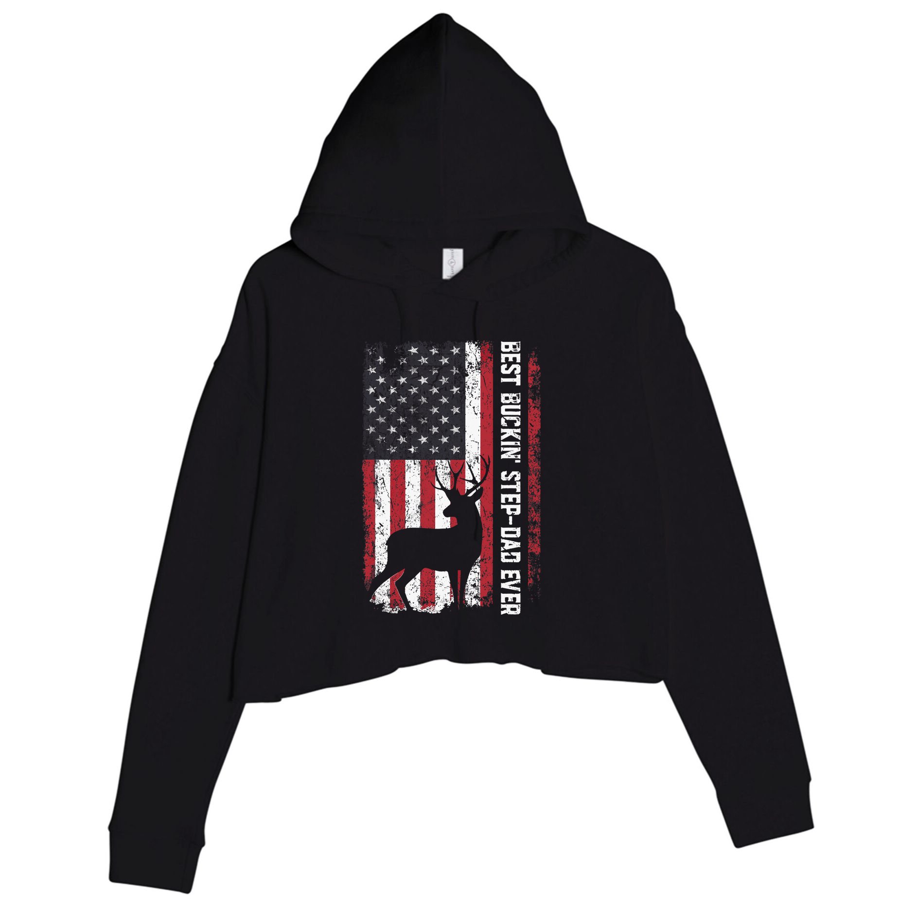 Flag Best Buckin' Step-Dad Ever Deer Hunting Father's Day Crop Fleece Hoodie