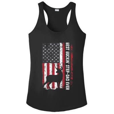 Flag Best Buckin' Step-Dad Ever Deer Hunting Father's Day Ladies PosiCharge Competitor Racerback Tank