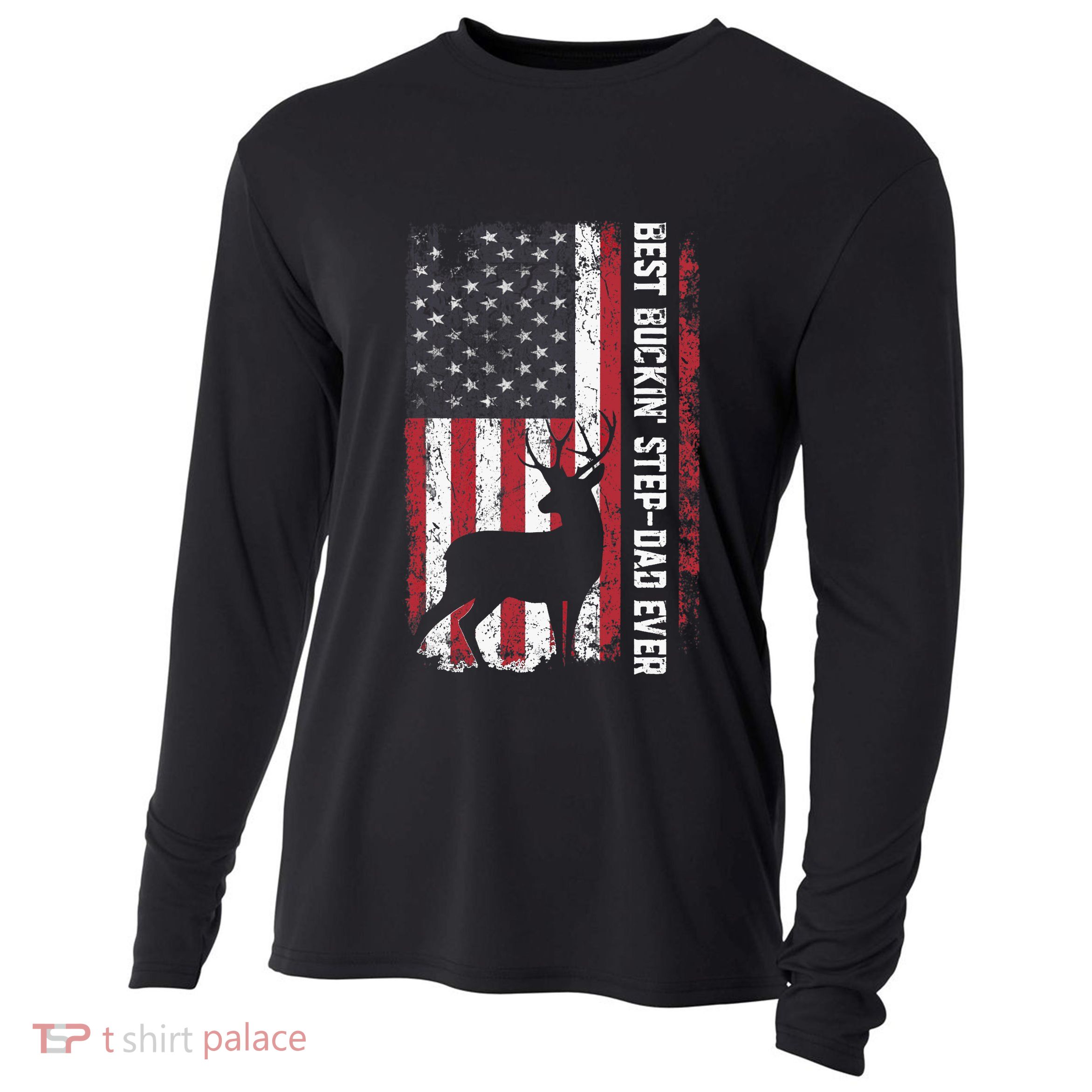 Flag Best Buckin' Step-Dad Ever Deer Hunting Father's Day Cooling Performance Long Sleeve Crew