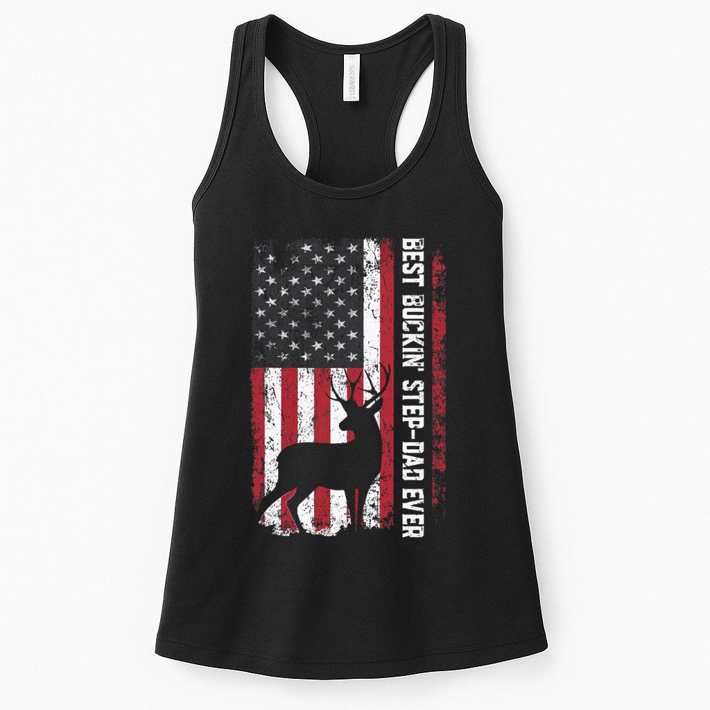 Flag Best Buckin' Step-Dad Ever Deer Hunting Father's Day Womens Tank Top