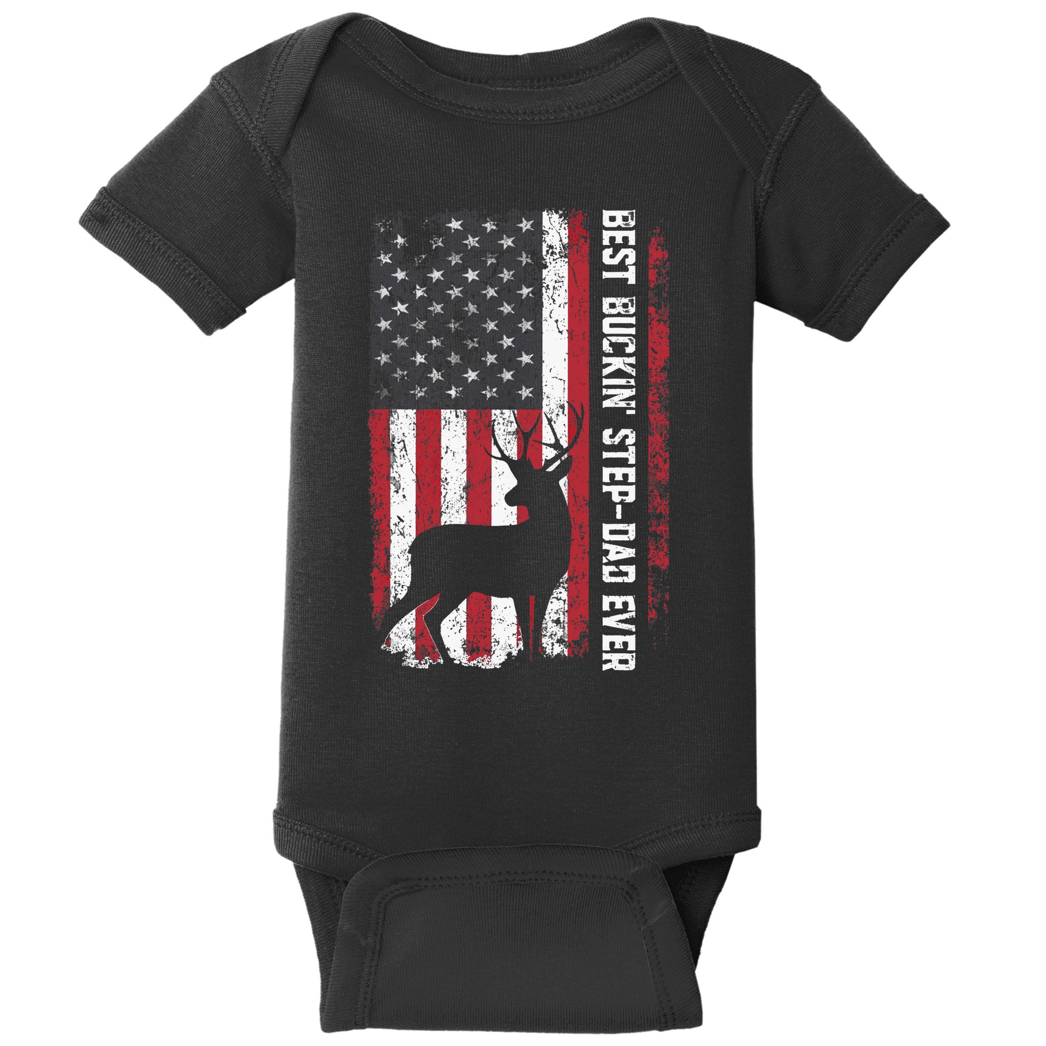 Flag Best Buckin' Step-Dad Ever Deer Hunting Father's Day Baby Bodysuit