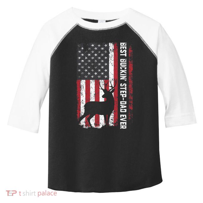 Flag Best Buckin' Step-Dad Ever Deer Hunting Father's Day Toddler Fine Jersey T-Shirt