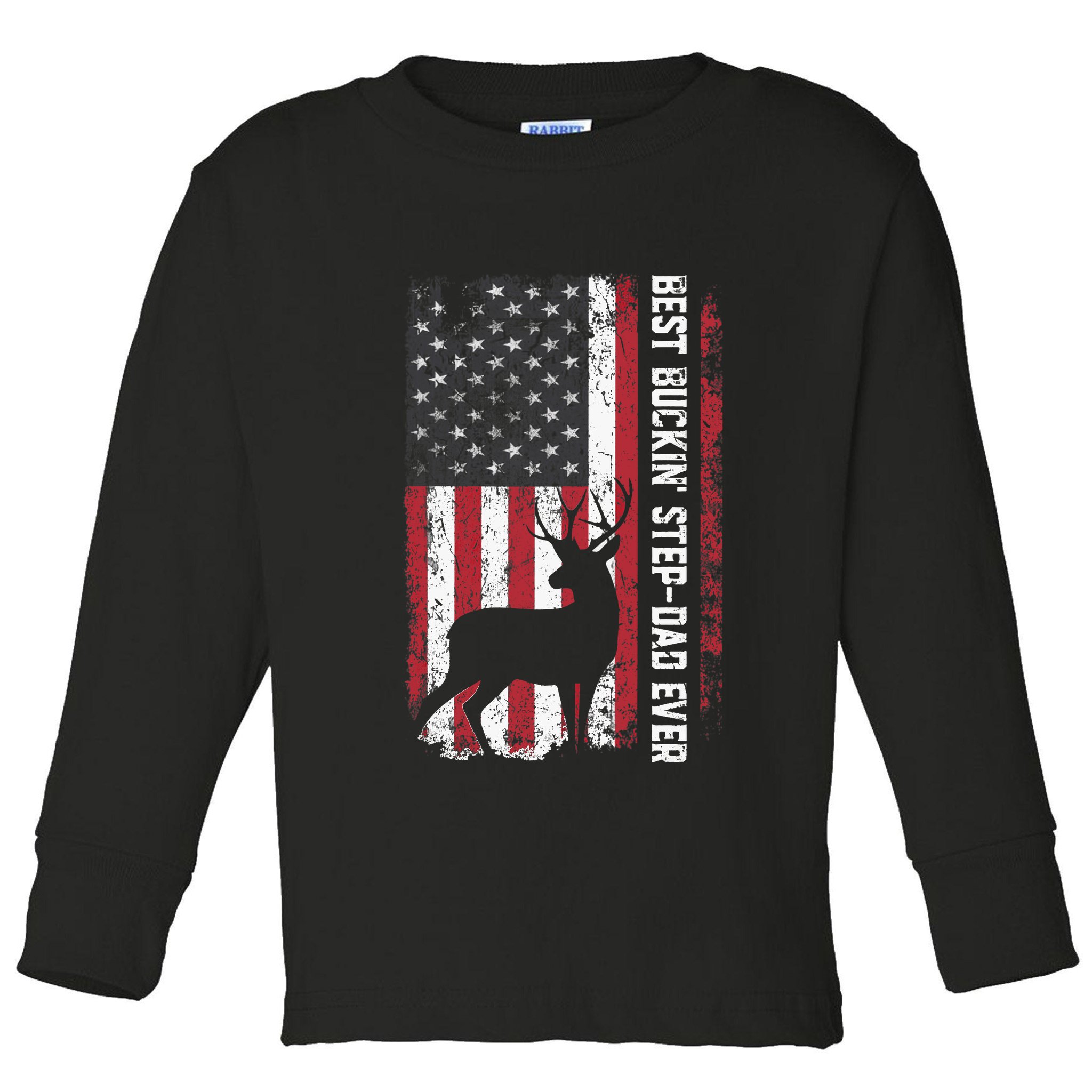 Flag Best Buckin' Step-Dad Ever Deer Hunting Father's Day Toddler Long Sleeve Shirt