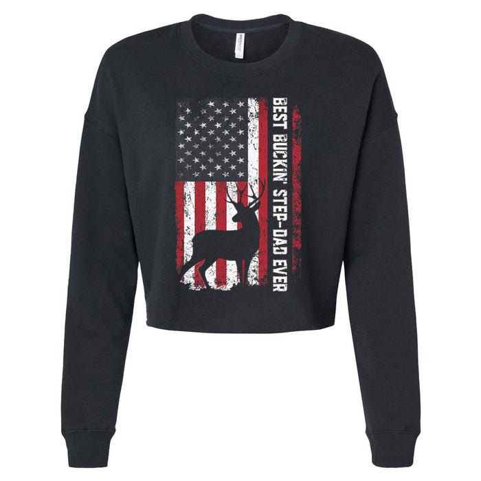 Flag Best Buckin' Step-Dad Ever Deer Hunting Father's Day Cropped Pullover Crew