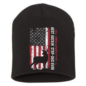 Flag Best Buckin' Step-Dad Ever Deer Hunting Father's Day Short Acrylic Beanie