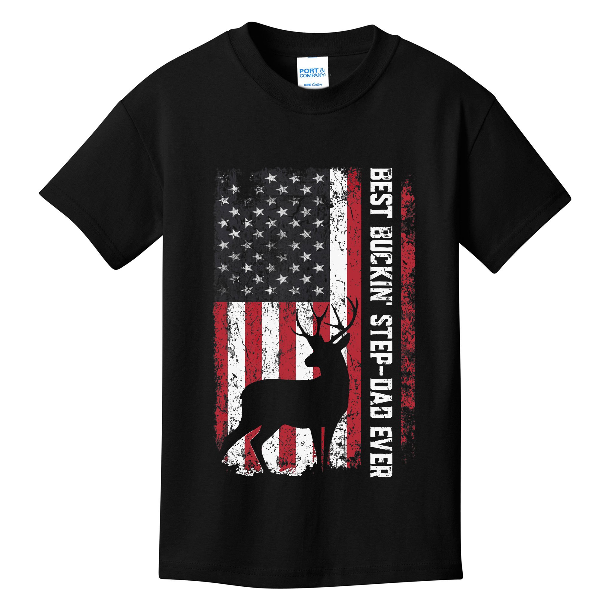 Flag Best Buckin' Step-Dad Ever Deer Hunting Father's Day Kids T-Shirt
