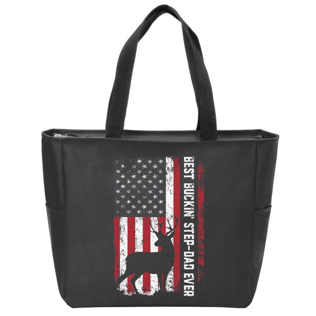Flag Best Buckin' Step-Dad Ever Deer Hunting Father's Day Zip Tote Bag