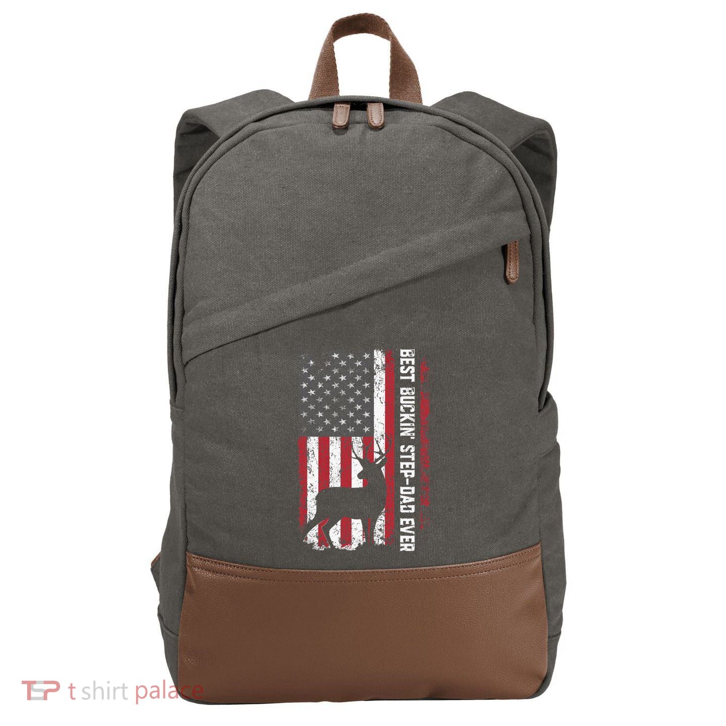 Flag Best Buckin' Step-Dad Ever Deer Hunting Father's Day Cotton Canvas Backpack