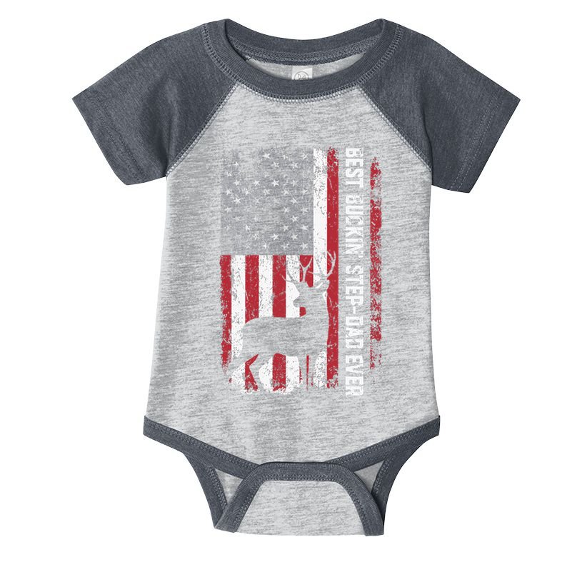 Flag Best Buckin' Step-Dad Ever Deer Hunting Father's Day Infant Baby Jersey Bodysuit