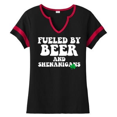 Fueled By Beer And Shenanigans St Patricks Day Ladies Halftime Notch Neck Tee