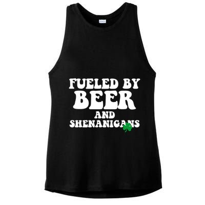 Fueled By Beer And Shenanigans St Patricks Day Ladies PosiCharge Tri-Blend Wicking Tank