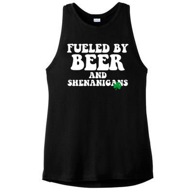 Fueled By Beer And Shenanigans St Patricks Day Ladies PosiCharge Tri-Blend Wicking Tank