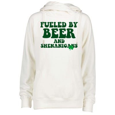 Fueled By Beer And Shenanigans St Patricks Day Womens Funnel Neck Pullover Hood