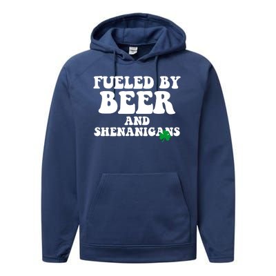 Fueled By Beer And Shenanigans St Patricks Day Performance Fleece Hoodie