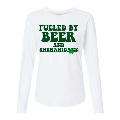 Fueled By Beer And Shenanigans St Patricks Day Womens Cotton Relaxed Long Sleeve T-Shirt