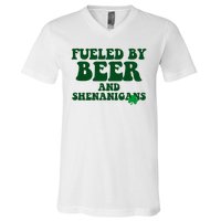 Fueled By Beer And Shenanigans St Patricks Day V-Neck T-Shirt