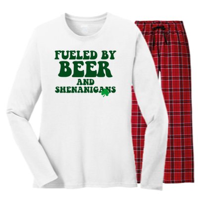 Fueled By Beer And Shenanigans St Patricks Day Women's Long Sleeve Flannel Pajama Set 