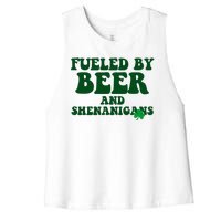 Fueled By Beer And Shenanigans St Patricks Day Women's Racerback Cropped Tank