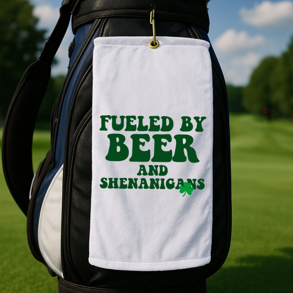 Fueled By Beer And Shenanigans St Patricks Day Golf Towel