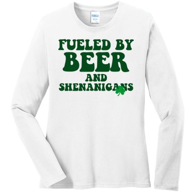 Fueled By Beer And Shenanigans St Patricks Day Ladies Long Sleeve Shirt