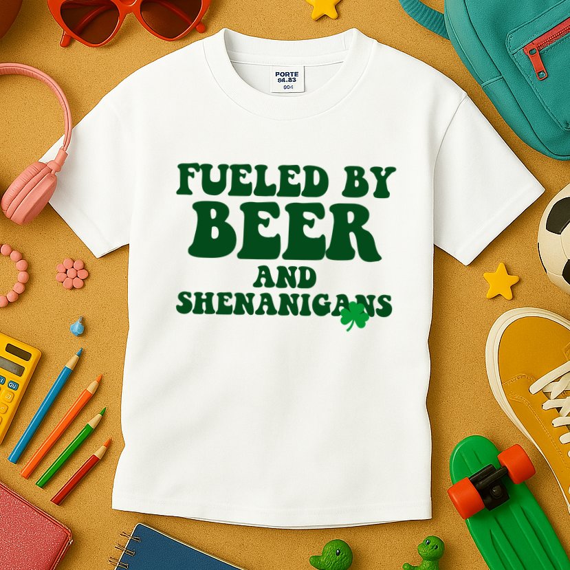 Fueled By Beer And Shenanigans St Patricks Day Kids T-Shirt
