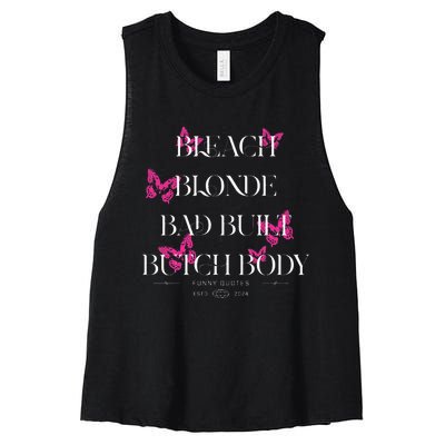 Funny Bleach Blonde Bad Built Butch Body Women's Racerback Cropped Tank