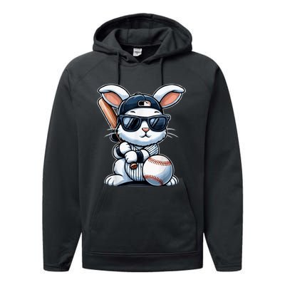 Funny Baseball Bunny Easter Performance Fleece Hoodie