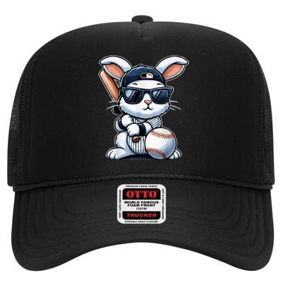 Funny Baseball Bunny Easter High Crown Mesh Back Trucker Hat