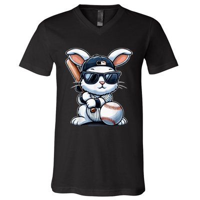 Funny Baseball Bunny Easter V-Neck T-Shirt