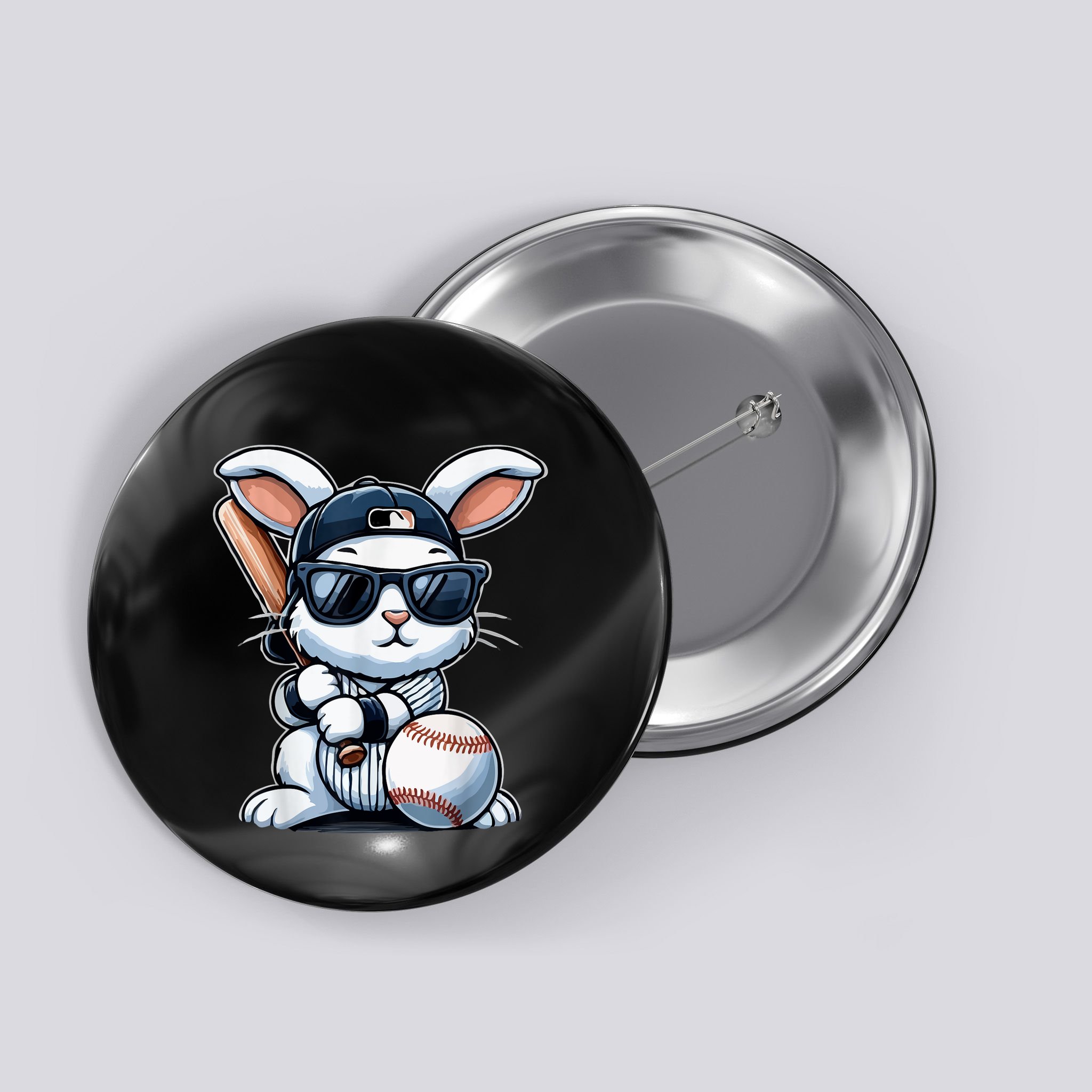 Funny Baseball Bunny Easter Button