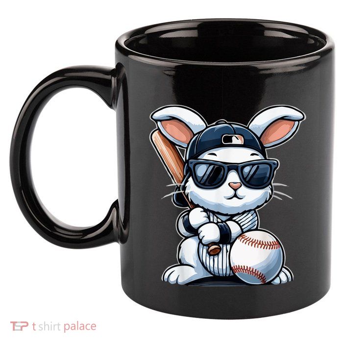 Funny Baseball Bunny Easter 11oz C Handle Ceramic Mug