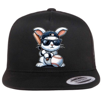 Funny Baseball Bunny Easter Flat Bill Trucker Hat