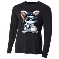 Funny Baseball Bunny Easter Cooling Performance Long Sleeve Crew