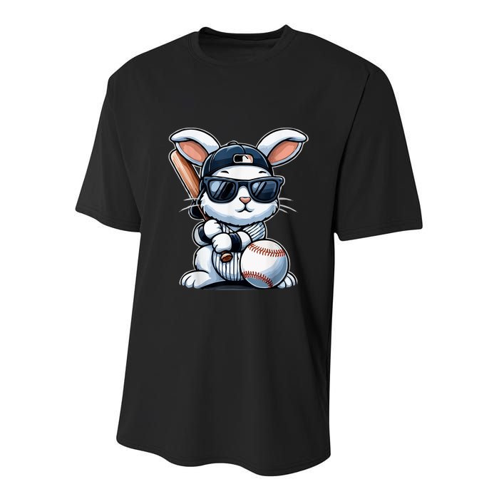 Funny Baseball Bunny Easter Youth Performance Sprint T-Shirt
