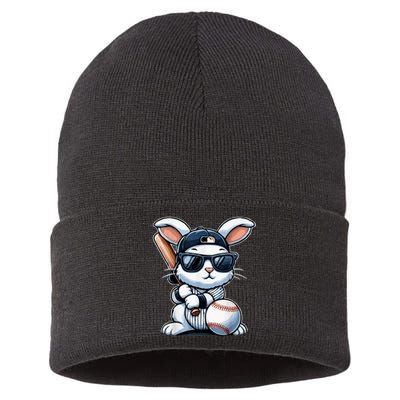 Funny Baseball Bunny Easter Sustainable Knit Beanie