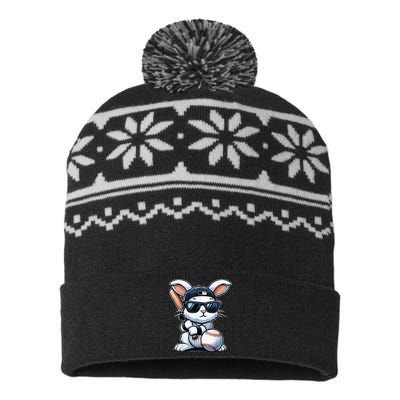 Funny Baseball Bunny Easter USA-Made Snowflake Beanie